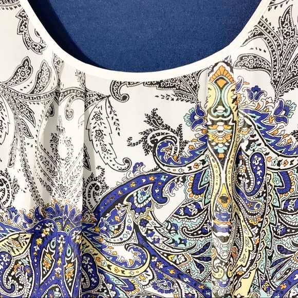 Milano Paisley Print Scoop Neck Peasant Blouse Adjustable Sleeves Gathering - Picture 4 of 7
